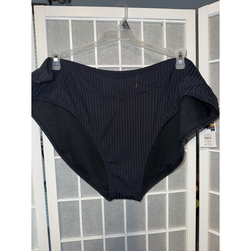 Time and Tru Solid Black Mid Rise Bikini Swim Bottom 3x 24w/26w New